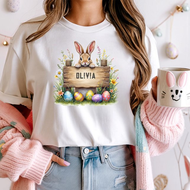 Personalisierter Name Osterhase mit Beschriftung T-Shirt (Von Creator hochgeladen)
