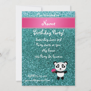 Personalisierter Name Panda cupcake türkis Glitzer Einladung