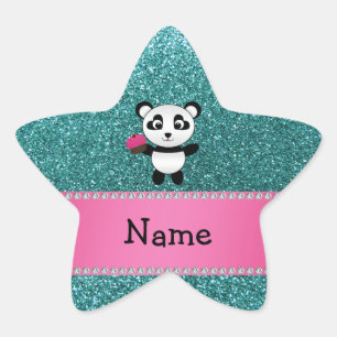 Personalisierter Name Panda cupcake türkis Glitzer Stern-Aufkleber