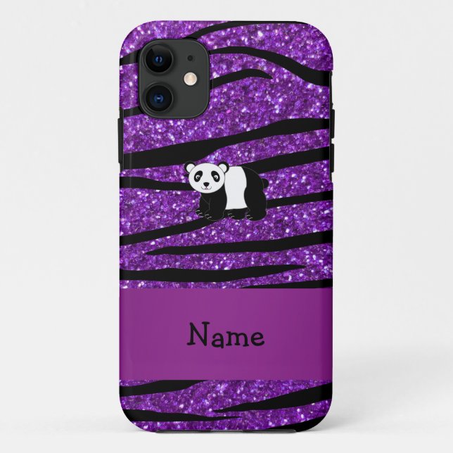 Personalisierter Name Panda lila Glitzer zebra Case-Mate iPhone Hülle (Rückseite)