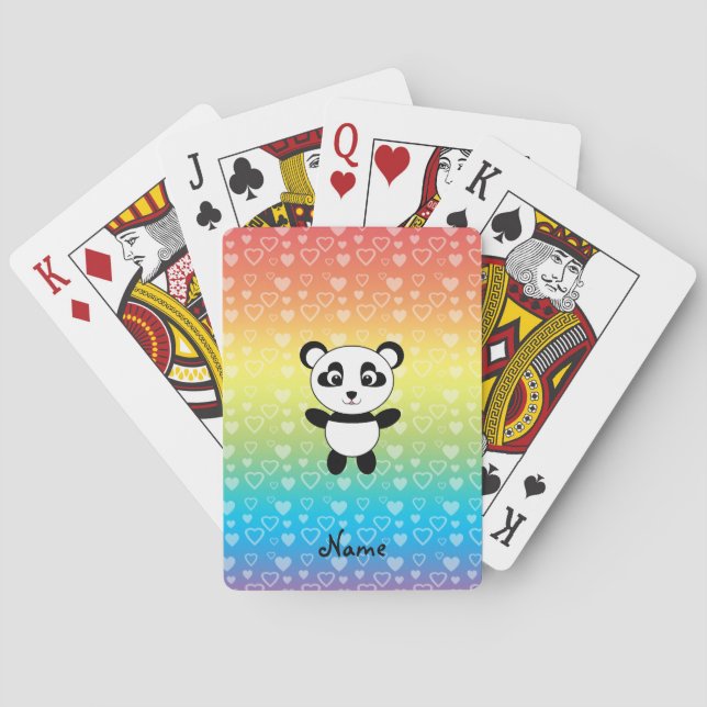 Personalisierter Name Panda Regenbogenherzen Spielkarten (Rückseite)