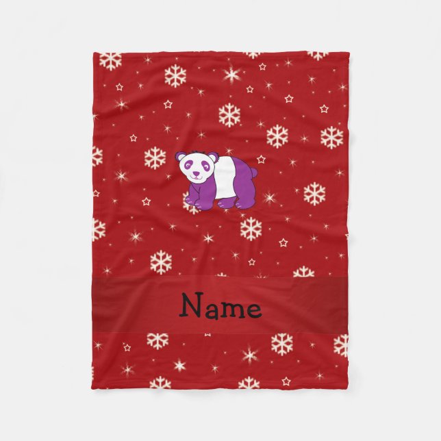 Personalisierter Name Panda Rote Schneeflocken Fleecedecke (Vorderseite)