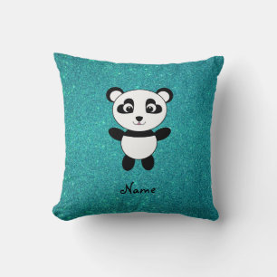 Personalisierter Name Panda Türkis Glitzer Kissen