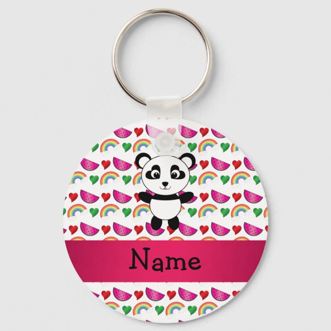 Personalisierter Name Panda Wassermelonen Herz Reg Schlüsselanhänger (Vorderseite)