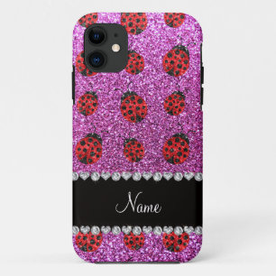 Personalisierter Name Pastel lila Glitzer ladybug Case-Mate iPhone Hülle