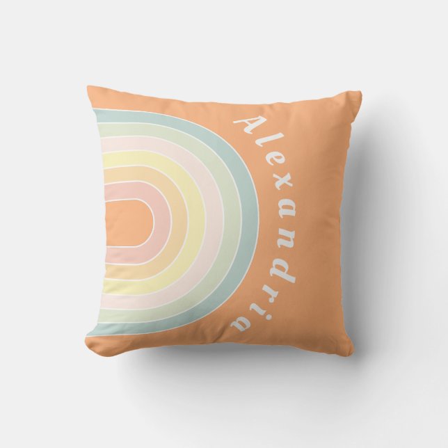 Personalisierter Name Pastell Rainbow Retro Kissen (Vorderseite)