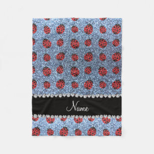 Personalisierter Name Pastellblau Glitzer ladybug Fleecedecke