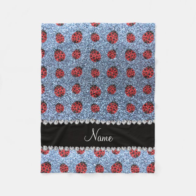 Personalisierter Name Pastellblau Glitzer ladybug Fleecedecke (Vorderseite)
