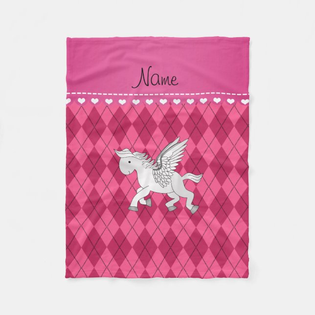 Personalisierter Name Pegasus pink Raute Fleecedecke (Vorderseite)