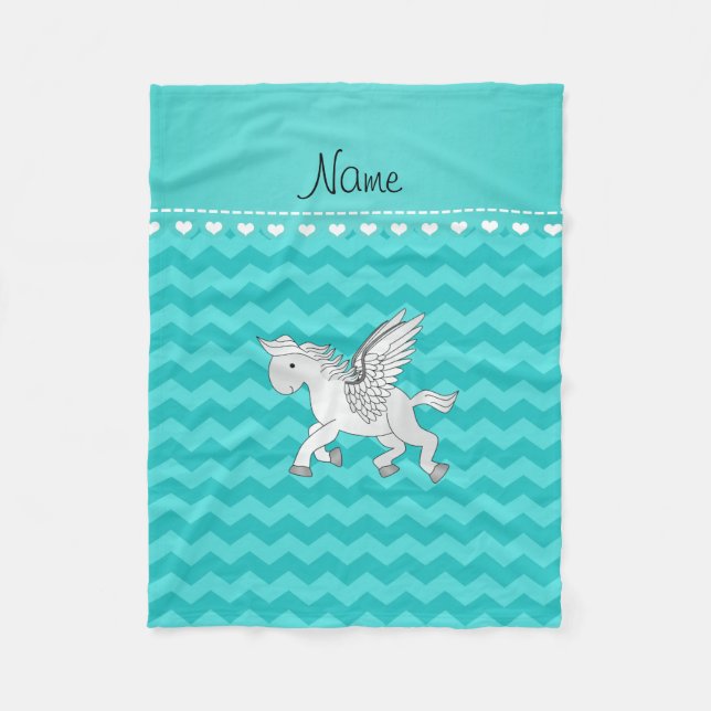 Personalisierter Name Pegasus türkis Chevrons Fleecedecke (Vorderseite)
