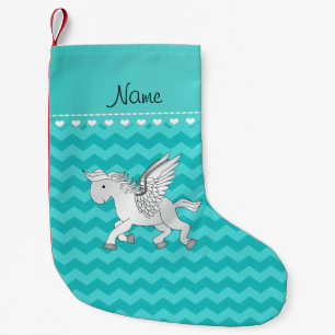 Personalisierter Name Pegasus türkis Chevrons Kleiner Weihnachtsstrumpf