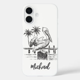 Personalisierter Name Pelican auf einem Palmenbaum iPhone 16 Hülle