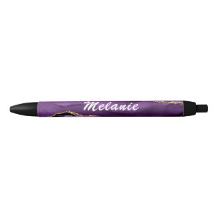 Personalisierter Name Pen Agate Lila Gold Marmor Kugelschreiber