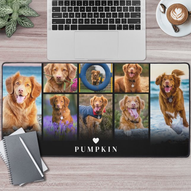 Personalisierter Name Pet Foto Collage Schreibtischunterlage (Personalized Name Pet Photo Collage Desk Mat)