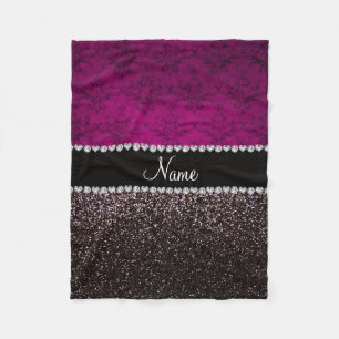 Personalisierter Name Pflaume rosa Damast Schwarze Fleecedecke