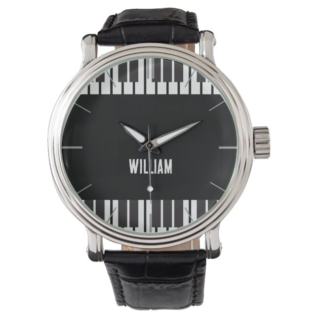 Personalisierter Name Piano Keyboard Musician Armbanduhr (Vorderseite)