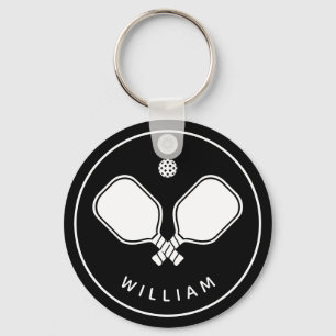 Personalisierter Name Pickleball Black & White Schlüsselanhänger