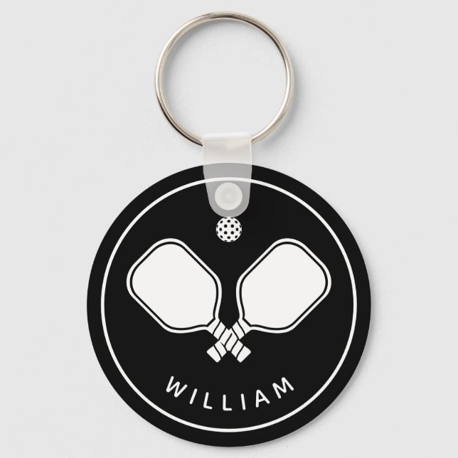 Personalisierter Name Pickleball Black & White Schlüsselanhänger (Vorderseite)