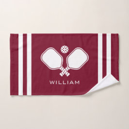 Personalisierter Name Pickleball Burgundy Streifen Handtuch