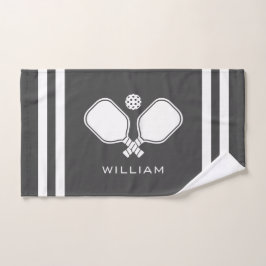 Personalisierter Name Pickleball Dunkelgraue Strei Handtuch