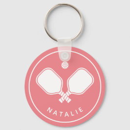 Personalisierter Name Pickleball Pink & White Schlüsselanhänger
