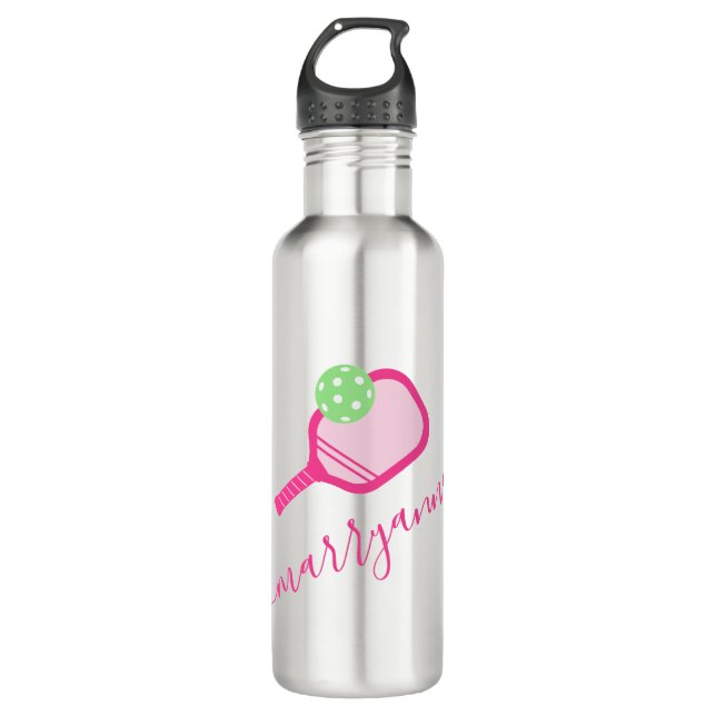 Personalisierter Name Pickleball Rosa Edelstahlflasche (Vorderseite)