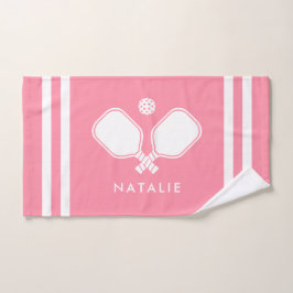 Personalisierter Name Pickleball Rosa Streifen Handtuch