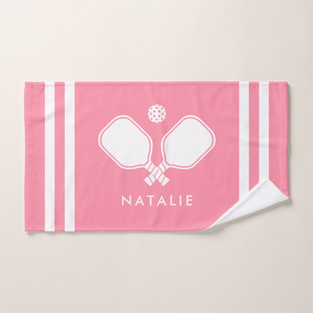 Personalisierter Name Pickleball Rosa Streifen Handtuch (Handtuch)