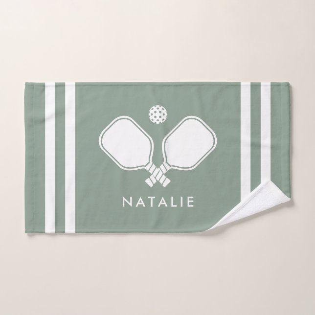 Personalisierter Name Pickleball Sage Green Strips Handtuch (Handtuch)