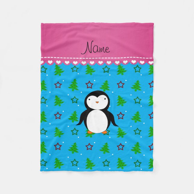 Personalisierter Name Pinguin Himmelblau Sterne Fleecedecke (Vorderseite)