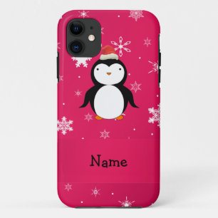 Personalisierter Name Pinguin Pink Schneeflocken Case-Mate iPhone Hülle
