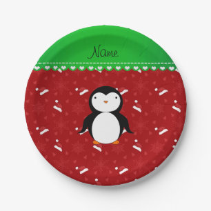 Personalisierter Name Pinguin Rote Weihnachtsmannm Pappteller