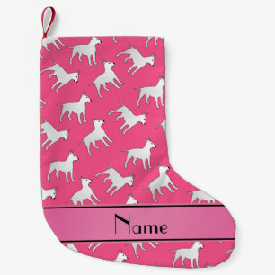 Personalisierter Name Pink Bull Terrier Hunde Kleiner Weihnachtsstrumpf