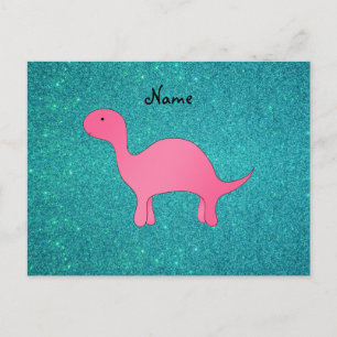 Personalisierter Name Pink dinosaurier Türkis Glit Postkarte