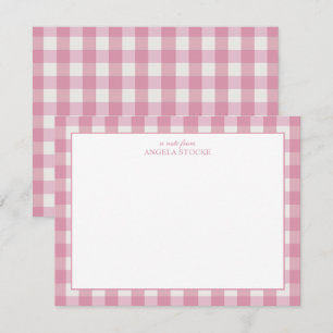 Personalisierter Name Pink Gingham Mitteilungskarte