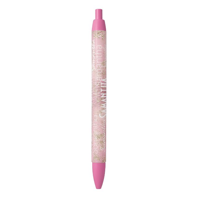Personalisierter Name Pink Gold Glitzer Kugelschreiber (Vorderseite Vertikal)