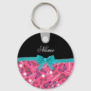 Personalisierter Name Pink Lacrosse Türkis Bogen Schlüsselanhänger