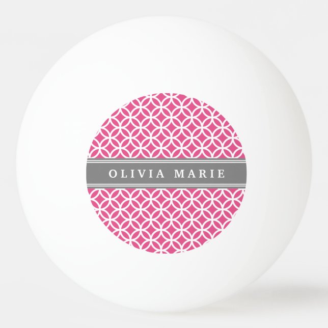 Personalisierter Name Pink Modernes Kreismuster Tischtennisball (Vorderseite)