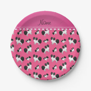 Personalisierter Name Pink Papillon Hunde Pappteller