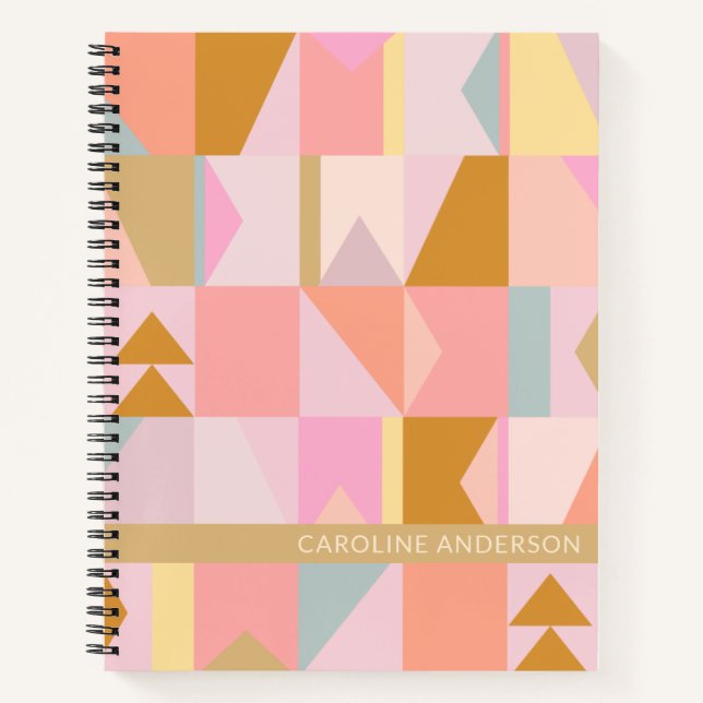 Personalisierter Name Pink Pastel Geometric Stilvo Notizbuch (Vorderseite)