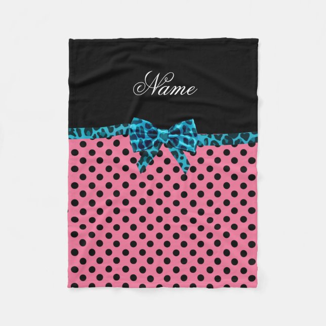 Personalisierter Name Pink Polka dotiert türkisfar Fleecedecke (Vorderseite)