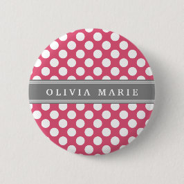 Personalisierter Name Pink Polka Dots Muster Button