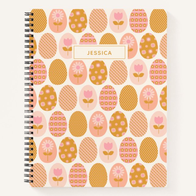 Personalisierter Name Playful Oaster Floral Eierpa Notizbuch (Vorderseite)