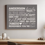 Personalisierter Name Positiver Grau Künstlicher Leinwanddruck<br><div class="desc">Mit diesem personalisierten, grauen Leinwand schaffen Sie eine warme und einladende Atmosphäre in Ihrer Zuhause. Mit einem modernen Design mit herzzerwärmenden Familienregeln und Platz, um Ihren Familiennamen in weißem Text zu ergänzen, ist diese Wandkunst eine schöne Art, Ihre einzigartige Bindung zu feiern. Eine perfekte Ergänzung zu Ihrem Wohnzimmer, Ihrer Küche...</div>