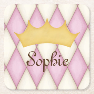 Personalisierter Name Prinzessin rosa Diamant Karo Rechteckiger Pappuntersetzer