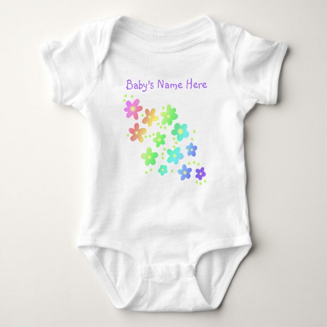 Personalisierter Name Rainbow Blume Baby Bodysuit Strampler (Vorderseite)