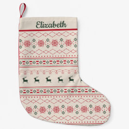 Personalisierter Name: Red and Green Christmas Pat Kleiner Weihnachtsstrumpf