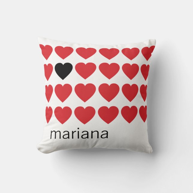 Personalisierter Name Red Black Hearts Valentinsta Kissen (Vorderseite)
