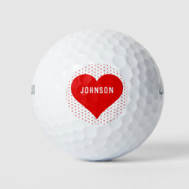 Personalisierter Name Red Valentine Heart Red & Wh Golfball