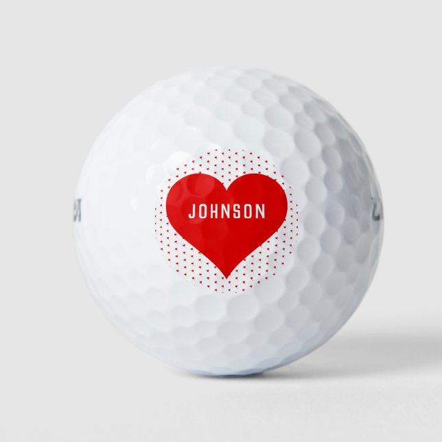 Personalisierter Name Red Valentine Heart Red & Wh Golfball (Vorderseite)
